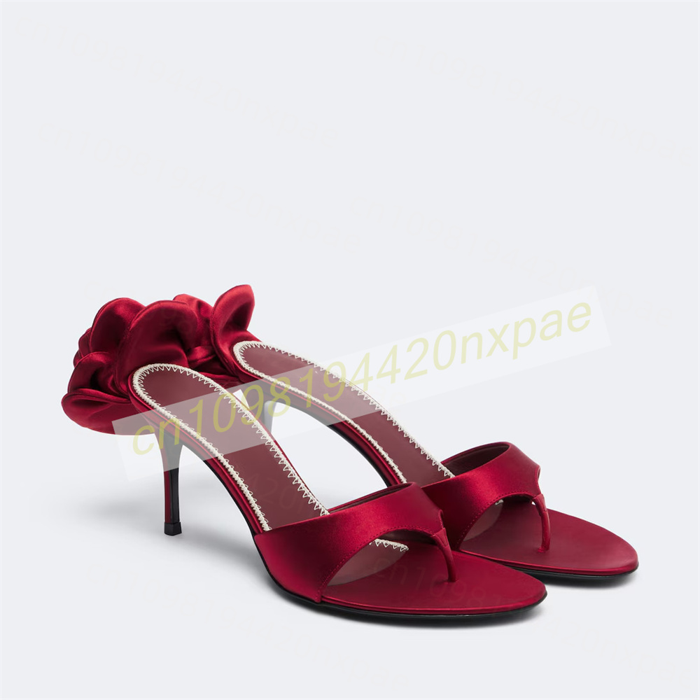 Slip Dress Satin - Damen Rote Satin Thong Mule Sandalen