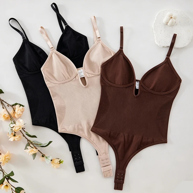 Seamless Underwear Women - Damen Rückenfreier Bodysuit Shapewear Tiefer V-Ausschnitt